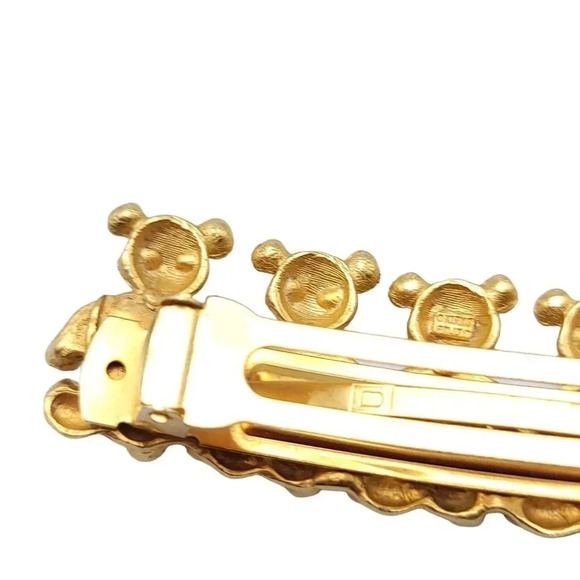 Vintage Kirks Folly AB Rhinestone Bear Textured Gold Tone Rare Hair Clip 3.75" - Picture 5 of 6